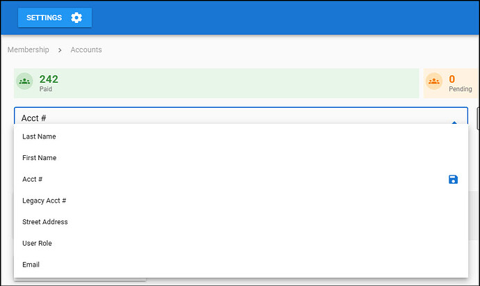 Member Accounts Saved Filter